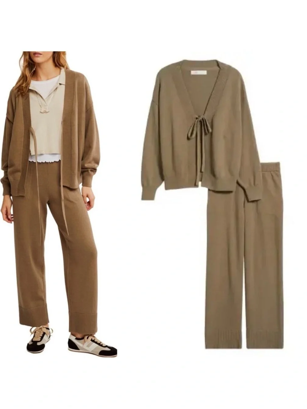 Free people beach solar sweater set taupe brand new without tags M tie cardigan